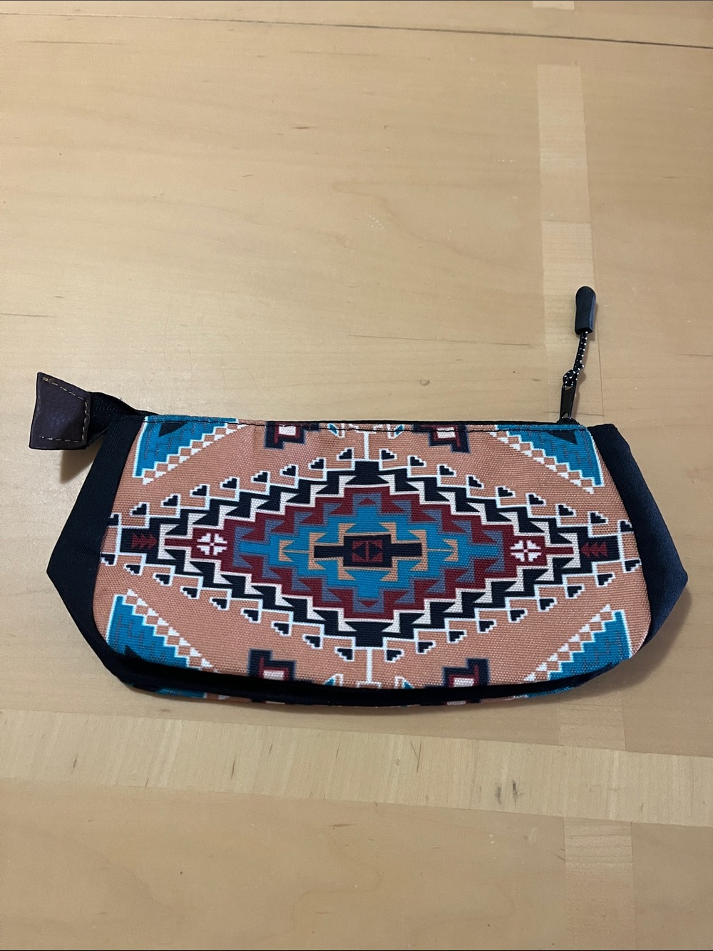 NWOT Aztec-Pattern Zip Pouch - Peach & Teal